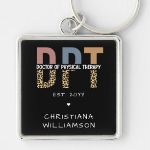 Custom Name DPT Doctor of Physical Therapy Cheetah Key Ring