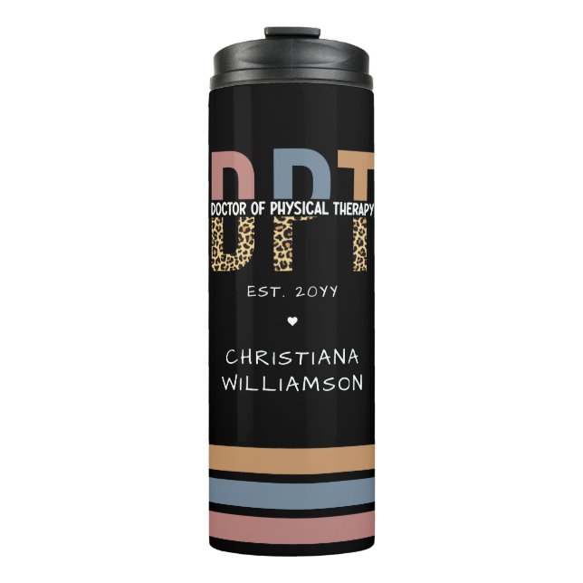 Custom Name DPT Doctor of Physical Therapy Cheetah Thermal Tumbler (Front)