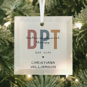 Custom Name DPT Doctor of Physical Therapy Glass Tree Decoration