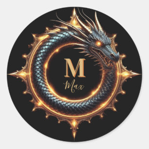 🐉 Custom Name Dragon Fantasy Symbol For Gamers 🔥 Classic Round Sticker