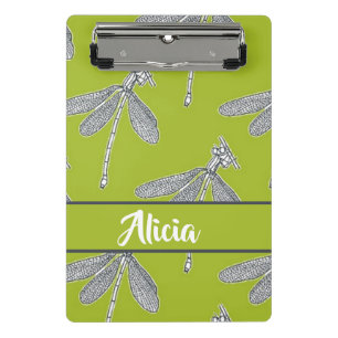 Custom name dragonfly on green mini clipboard