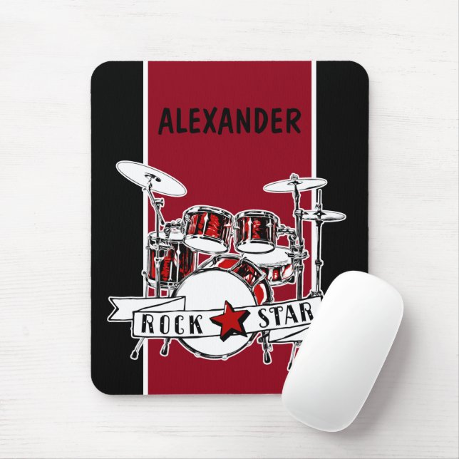 Custom Name Drummer Kid Rock Star Drum Musician Mouse Pad (With Mouse)