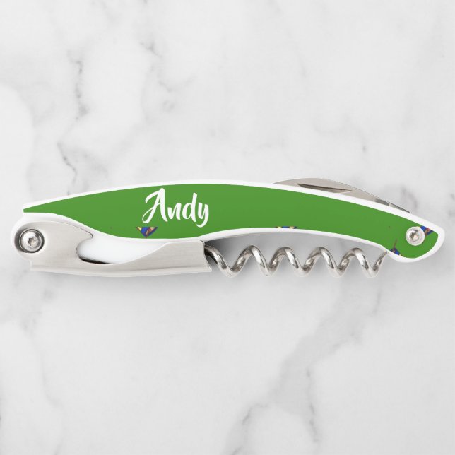 Custom name drums pattern on green corkscrew (Front)