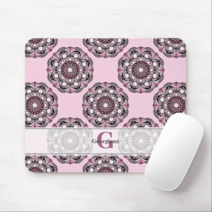 Custom Name Dusky Rose Cherry Blossom Dot Mandala Mouse Pad