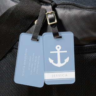 Custom Name Dusty Blue Nautical Luggage Tag