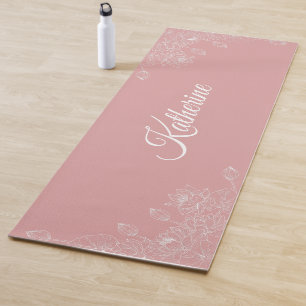 Custom Name Dusty Rose Lotus Floral Yoga Mat
