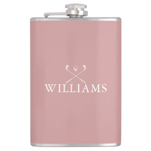 Custom Name Dusty Rose Pink Golf Clubs Hip Flask