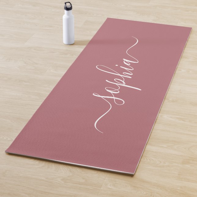 Custom Name Dusty Rose Yoga Mat | Elegant Script (In Situ)