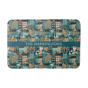 Custom Name Dutch Houses Pattern Bath Mat
