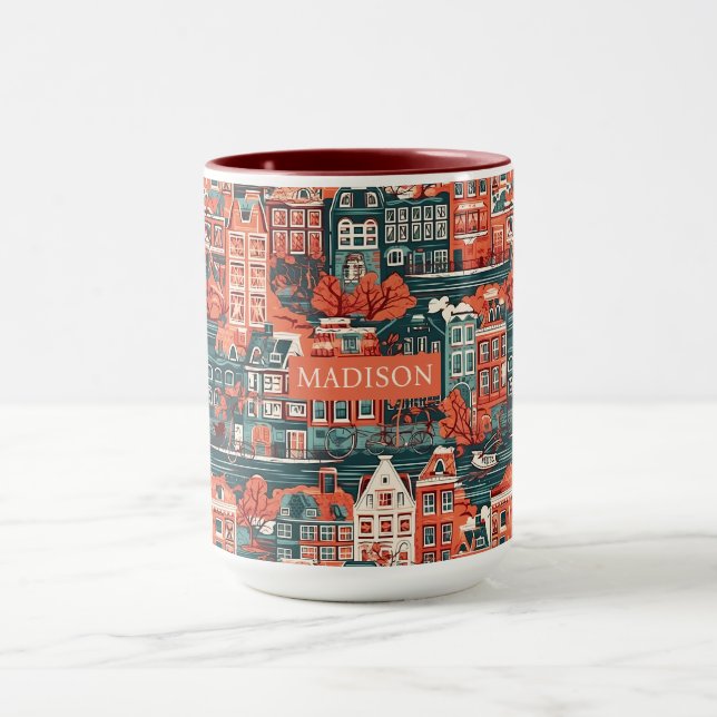 Custom Name Dutch Houses Pattern Mug (Center)