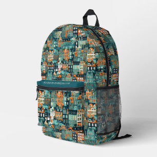 Custom Name Dutch Houses Pattern Printed Backpack