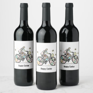 Custom Name Easter Bicycle Design Wine Label