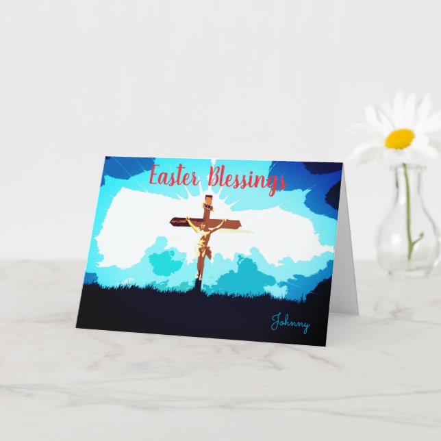 Custom Name Easter Blessings Religious Greetings Card (Small Plant)