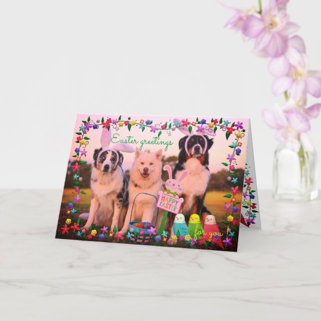 Custom Name EASTER Greetings Cute Dogs Aesthetic Card (Orchid)