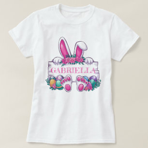 Custom Name Easter Tee; Cute Bunny & Eggs  T-Shirt