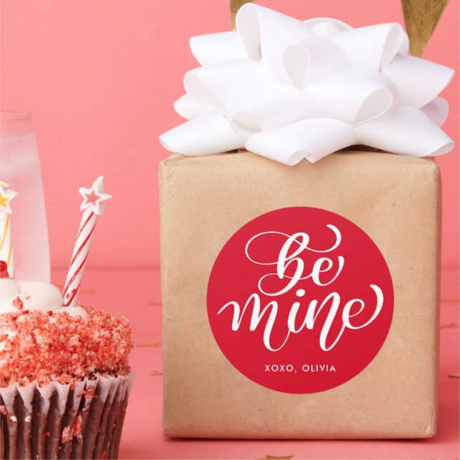Custom Name Editable Colour Be Mine Valentines Classic Round Sticker (Party)