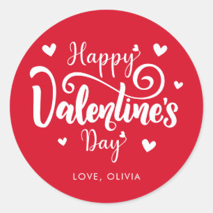 Custom Name Editable Colour Happy Valentines Day Classic Round Sticker
