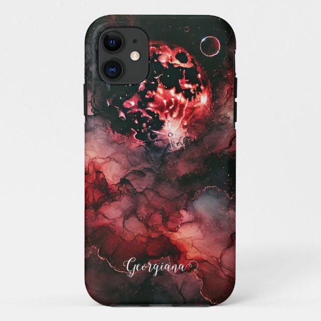 Custom Name Eerie Blood Moon Halloween Alcohol Ink Case-Mate iPhone Case (Back)