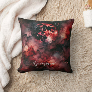 Custom Name Eerie Blood Moon Halloween Alcohol Ink Cushion