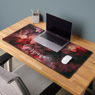 Custom Name Eerie Blood Moon Halloween Alcohol Ink Desk Mat
