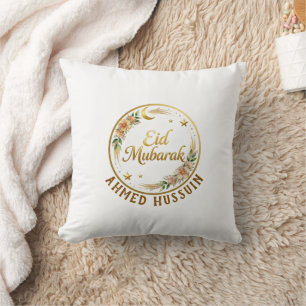 Custom Name Eid Mubarak Floral Gold Moon Decorativ Cushion