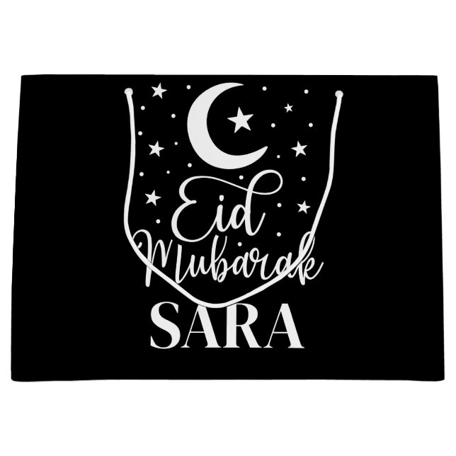 Custom Name Eid Mubarak Modern Eid Large Gift Bag (Front)