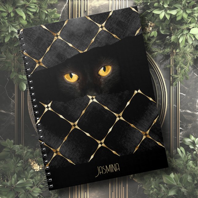 Custom Name Elegant Black Cat Eyes in the Dark Notebook (Creator Uploaded)