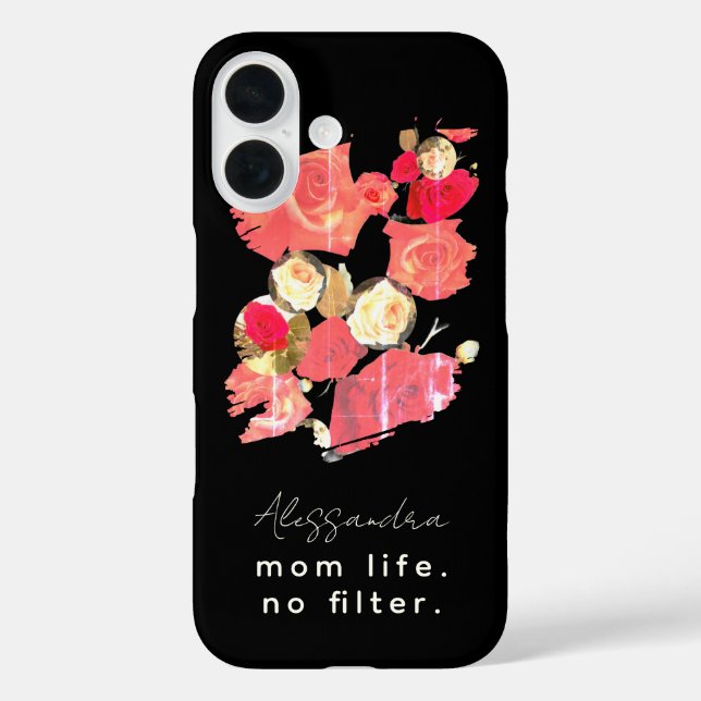 Custom Name Elegant Black Red White Floral Mum  Case-Mate iPhone Case (Back)