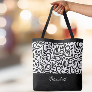 Custom Name Elegant Black & White Fashion  Tote Bag