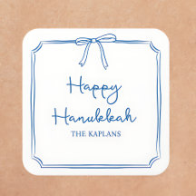 Custom Name Elegant Blue Bow Hanukkah GIft