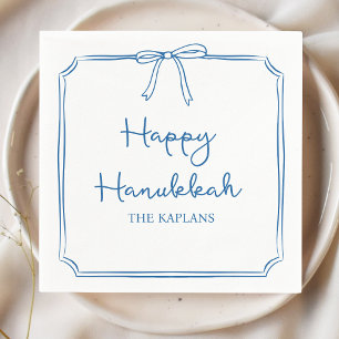Custom Name Elegant Blue Bow Hanukkah Party Napkin