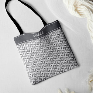 Custom Name Elegant Chic Classic Greek Key Pattern Tote Bag