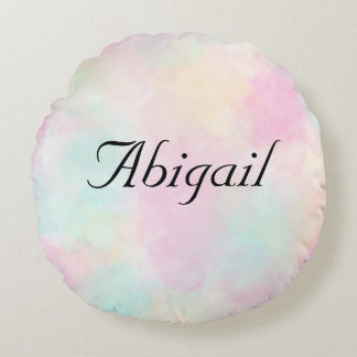 Custom Name Elegant Font Girly Patel Colours Round Cushion