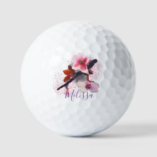 Custom Name Elegant Pink Cherry Blossom Golf Balls