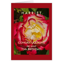 Custom Name Elegant Red and Gold Rose Birthday