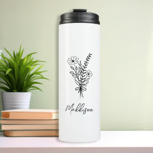 Custom name, Elegant typography flower bunch Thermal Tumbler