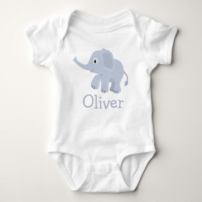Custom Name Elephant Baby Bodysuit (Front)
