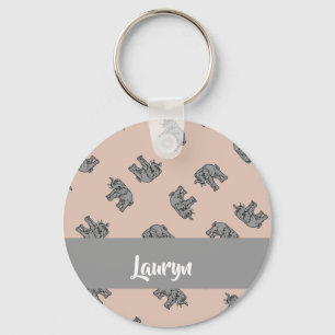 Custom name elephants on brown key ring