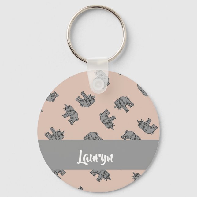 Custom name elephants on brown key ring (Front)
