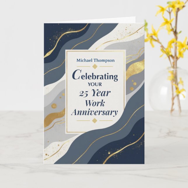 Custom Name Employee 25 Year Work Anniversary Card (Yellow Flower)
