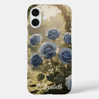 Custom Name Enchanted Blue Rose Romantic Floral iPhone 16 Plus Case