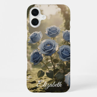 Custom Name Enchanted Blue Rose Romantic Floral iPhone 16 Plus Case
