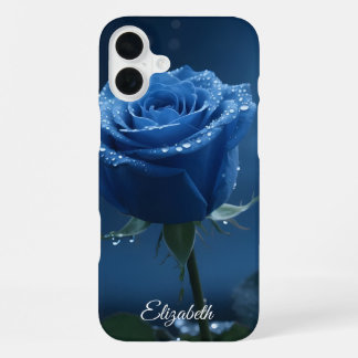 Custom Name Enchanted Blue Rose Romantic Floral iPhone 16 Plus Case