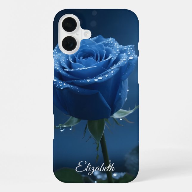 Custom Name Enchanted Blue Rose Romantic Floral iPhone Case (Back)