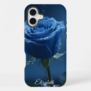 Custom Name Enchanted Blue Rose Romantic Floral iPhone 16 Plus Case