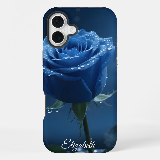 Custom Name Enchanted Blue Rose Romantic Floral iPhone Case (Back)