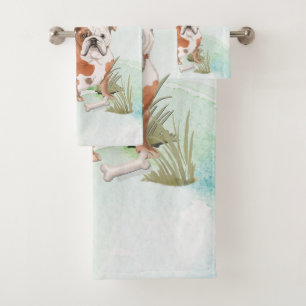 Custom Name English Bulldog Pet Dog Bath Towel Set