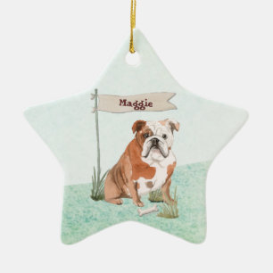 Custom Name English Bulldog Pet Dog Ceramic Tree Decoration