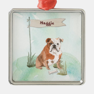 Custom Name English Bulldog Pet Dog Metal Tree Decoration