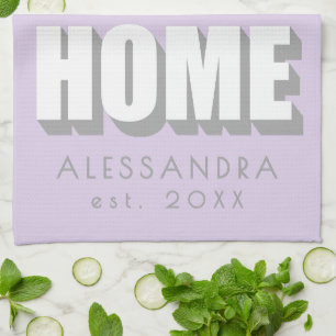 Custom Name Est. Home Minimalist Pastel Purple  Tea Towel
